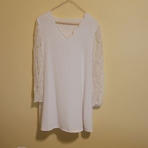 White Lace Sleeve Dress
